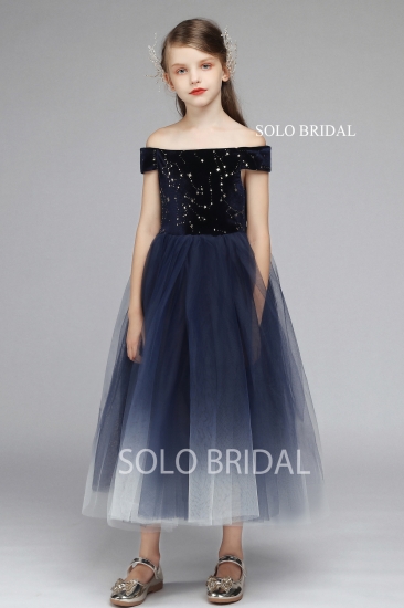 dark blue gradient tulle flower girl dress 5D7A6002